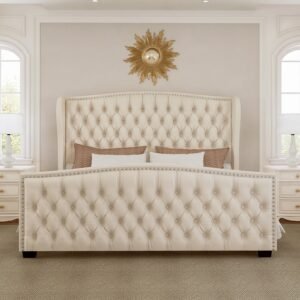 LauraAshley Wingback Upholstered Bed Frame Front