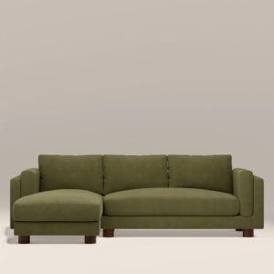 Halton Left Hand Chaise Sofa | Moss Green Sustainable Mohair Velvet – Laura Ashley
