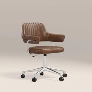 Mindy Office Chair | Vintage Laura Ashley Tan Faux Leather & Chrome